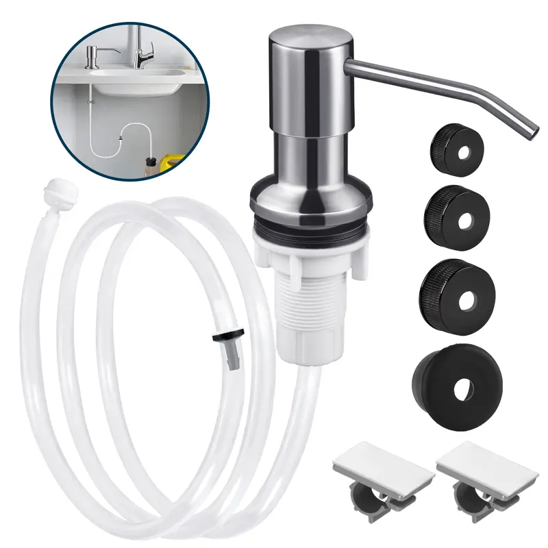 Yofidra Kitchen Sink Soap Dispenser Tube Kit - Plumbing Accessory with 47" Hose, Backflow Check Valve, Pump, Soap Container, 4 Bottle Caps Fit, White Silicone Bottle for Countertop Kitchen Accessories