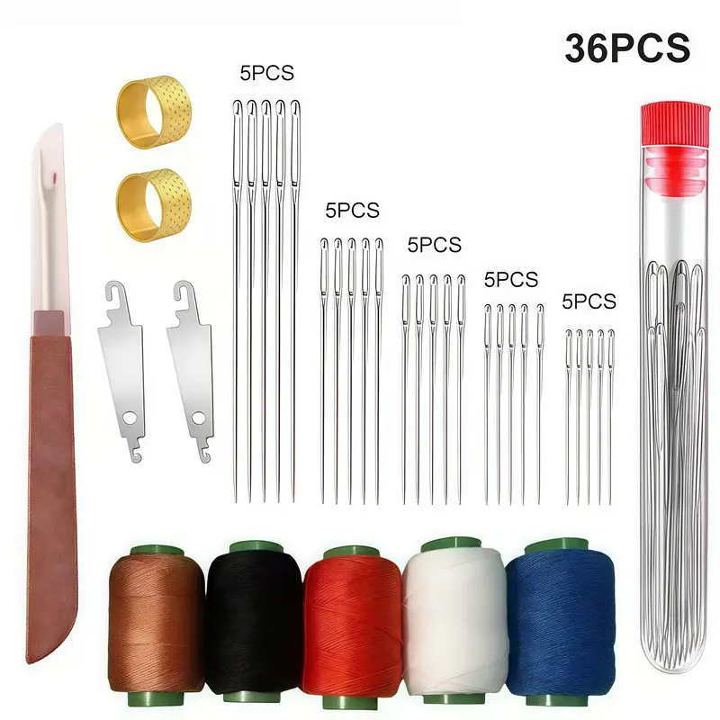 36-Piece Durable Stainless Steel Long & Thin Needles Sewing Kit - With Seam Ripper, Needle Threaders, Thimbles for Quilting, Mending DIY Projects Sewing Supplies Essentials,sohochic