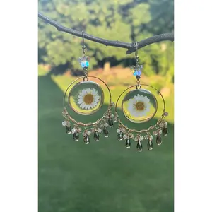 Floral Resin / Smoky Quartz Earrings