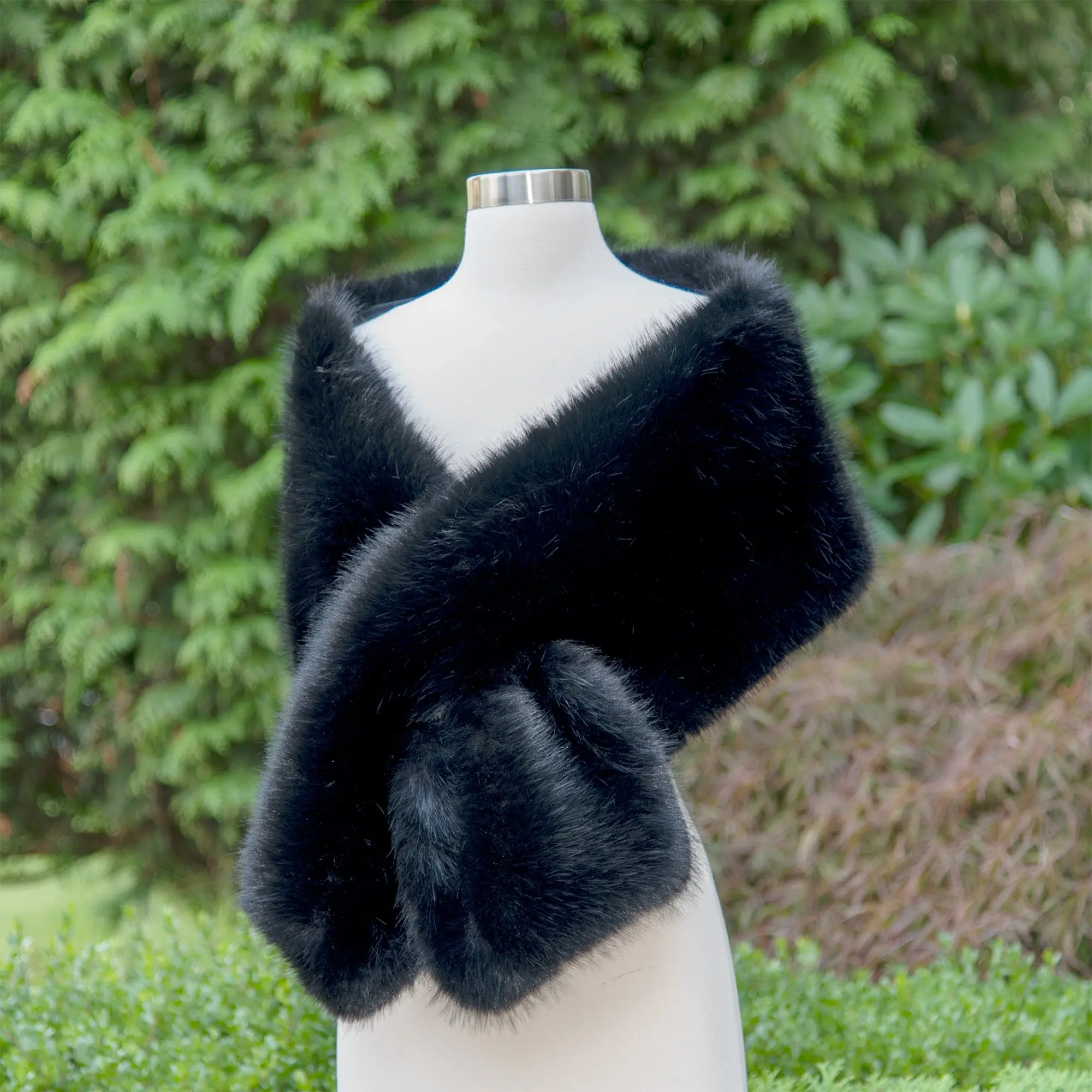 Black faux fur wrap bridal shawl wedding cape