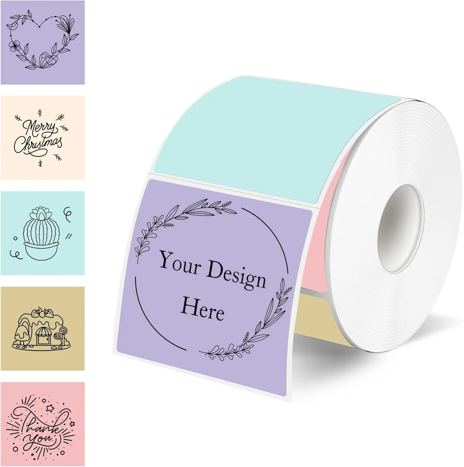Square Thermal Labels Stickers 2" x 2", Self-Adhesive Waterproof Square Direct Thermal Labels Stickers, Perforation Line Design- 300 Sheets/Multicolor