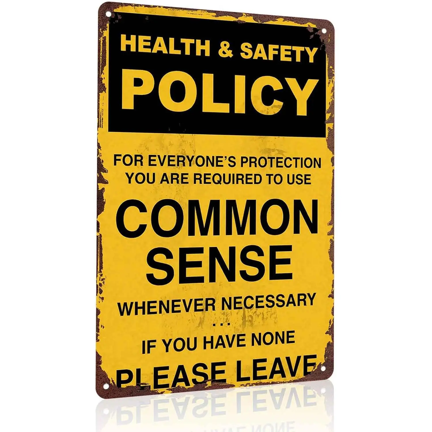 Lightweight 8x12 in Funny Health and Safety Policy Common Sense Tin Sign, Hanging Aluminium Wall Decor Plaque for Office, Home Supplies (Plaques & Signs)
