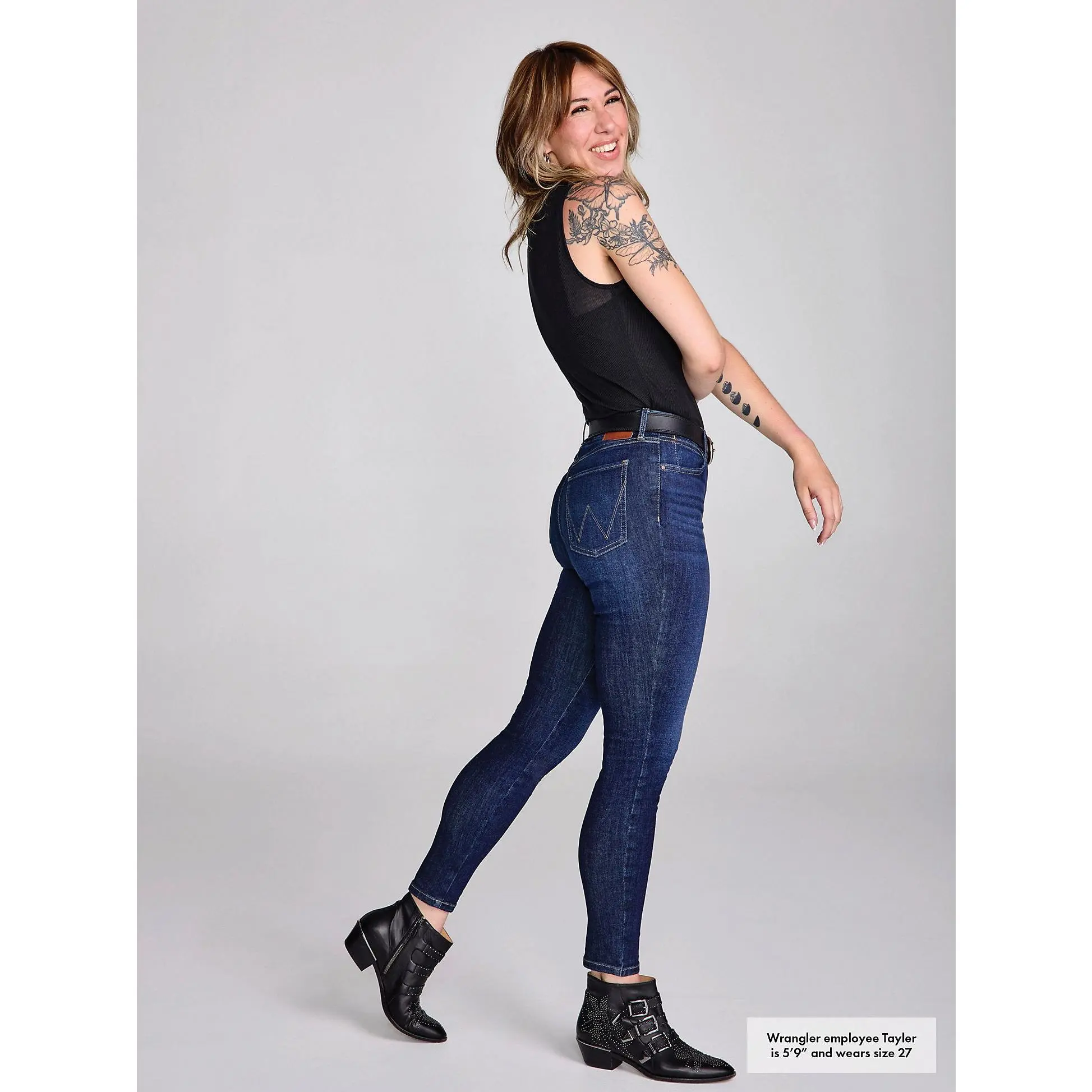 Wrangler Women's Bespoke High-Rise Skinny Jeans in Deep Sea | Extra Stretch Cotton Blend Denim with Zip-Fly, Bottom, Denim Pants, Skinny Trousers, High Rise Jeans, Zip-Fly Front, Denim Jeans
