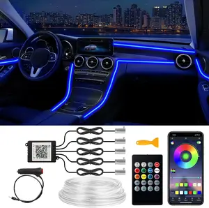 Interior Car LED Lights Wireless APP Control 5 in 1 RGB Ambient Lighting Kit With 236" Fiber Optic, 16 Million Colors Music Sync Waterproof LED Strip Lights For Cars Trucks SUVs Auto Interior Decor