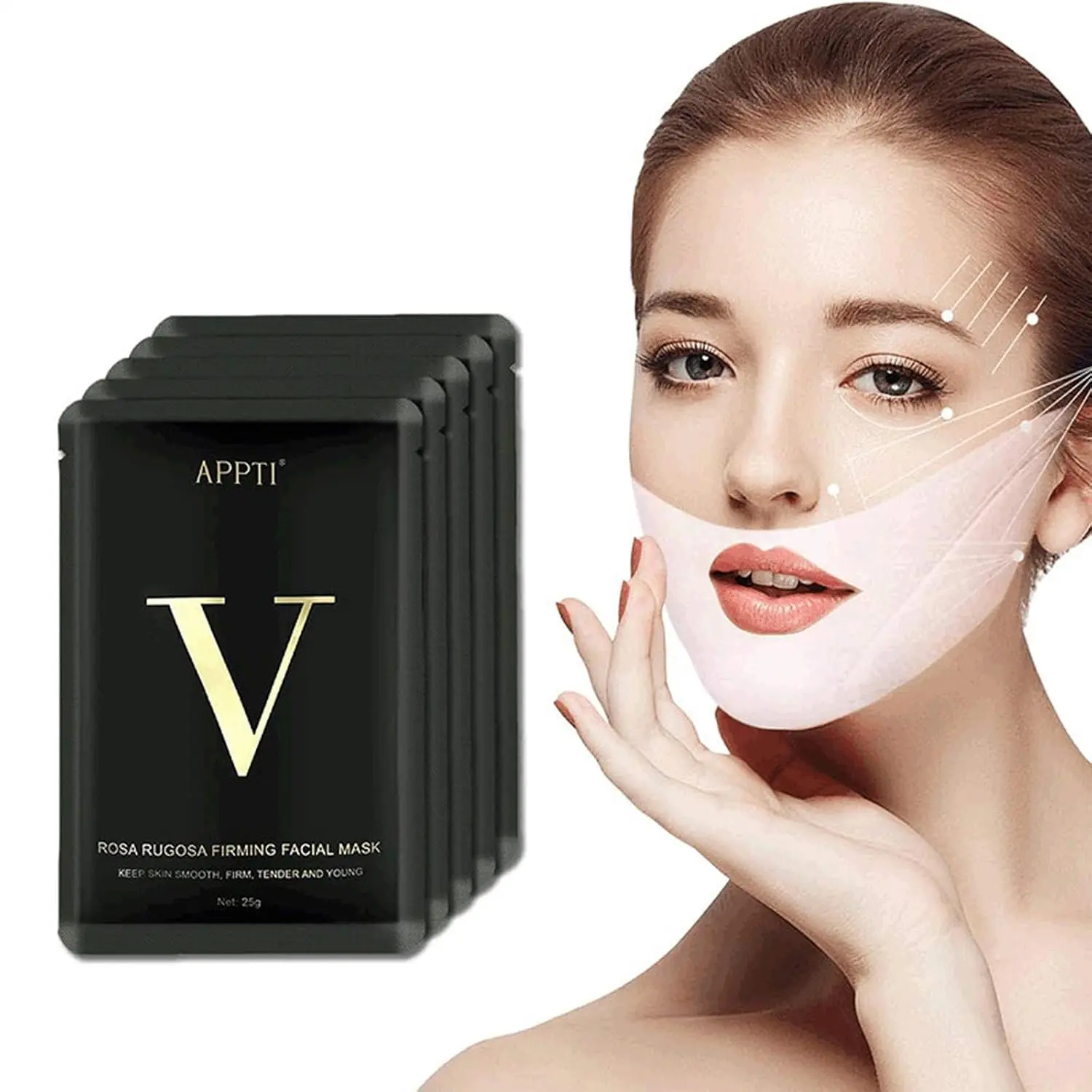 Double V Shape Chin Reducer Face Lifting Mask, Firming Tightening Facial Mask Chin Up Patch V Line Lifting Mask for Women Men Face and Neck Slimmer 5 Pieces