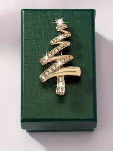 Elegant Christmas Tree Brooch Pin Clip for Women, Perfect Holiday Party Gift, Fashionable Simple Design with Gift Box Included, Fashion Accessory