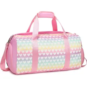 Jumpopack Glitter Dance Bag for Girls Duffle Bags Girls Overnight Bags Sleepover Gym Gymnastics Bag with Shoe Compartment and Wet Pocket,Heart Pattern