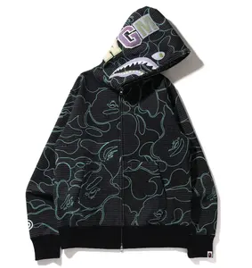Bape Text Code Camo Shark Full Zip Hoodie Black