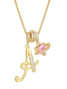 Copper Initial A-Z Letter Alphabet Pendant Necklace for Women, Box Chain Heart Style Choker with Heart Zircon, Adjustable Length Jewelry
