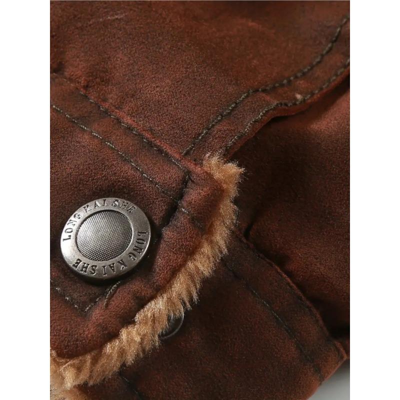 Warm fleece bomber jacket, men's casual roll-lapel button-down jacket jacket for autumn and winter