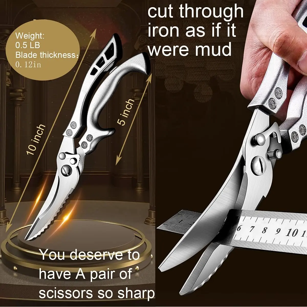 1PCS Kitchen Shears with Slip Handle & Safety Lock，Professional Heavy Duty Kitchen Scissors，Meat Cutting, Turkey, Fish, Vegetables, Dishwasher Safe