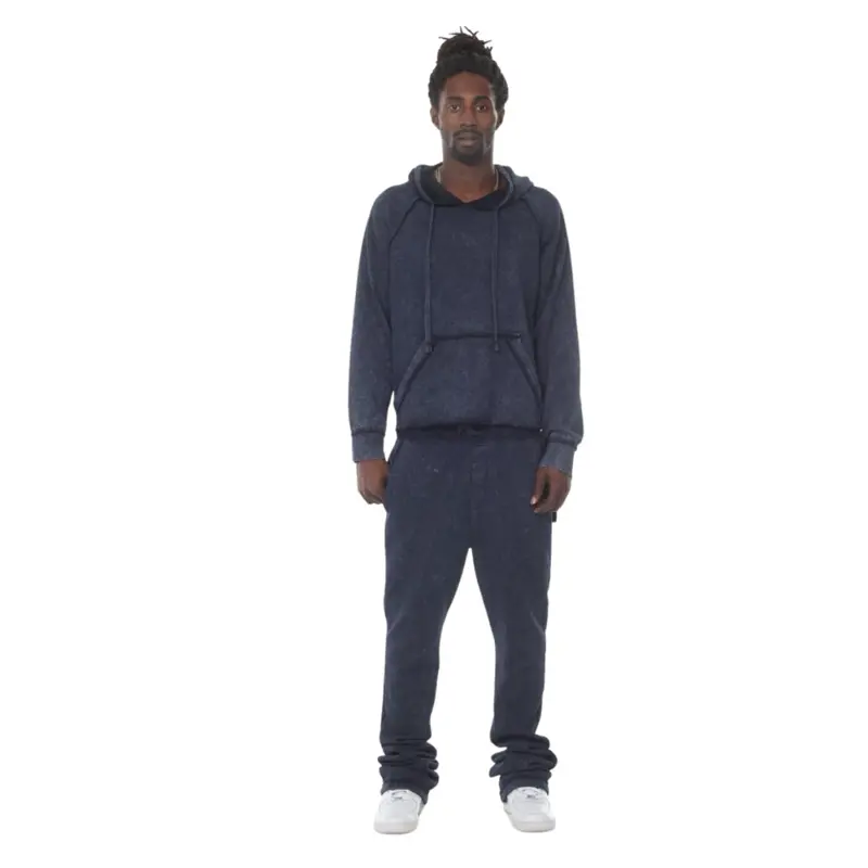 Blue Garment Dyed Flared Sweatsuit - Unique Washed Design for Modern Silhouette & Chic Contemporary Vibe - Versatile Comfortable Everyday Wear