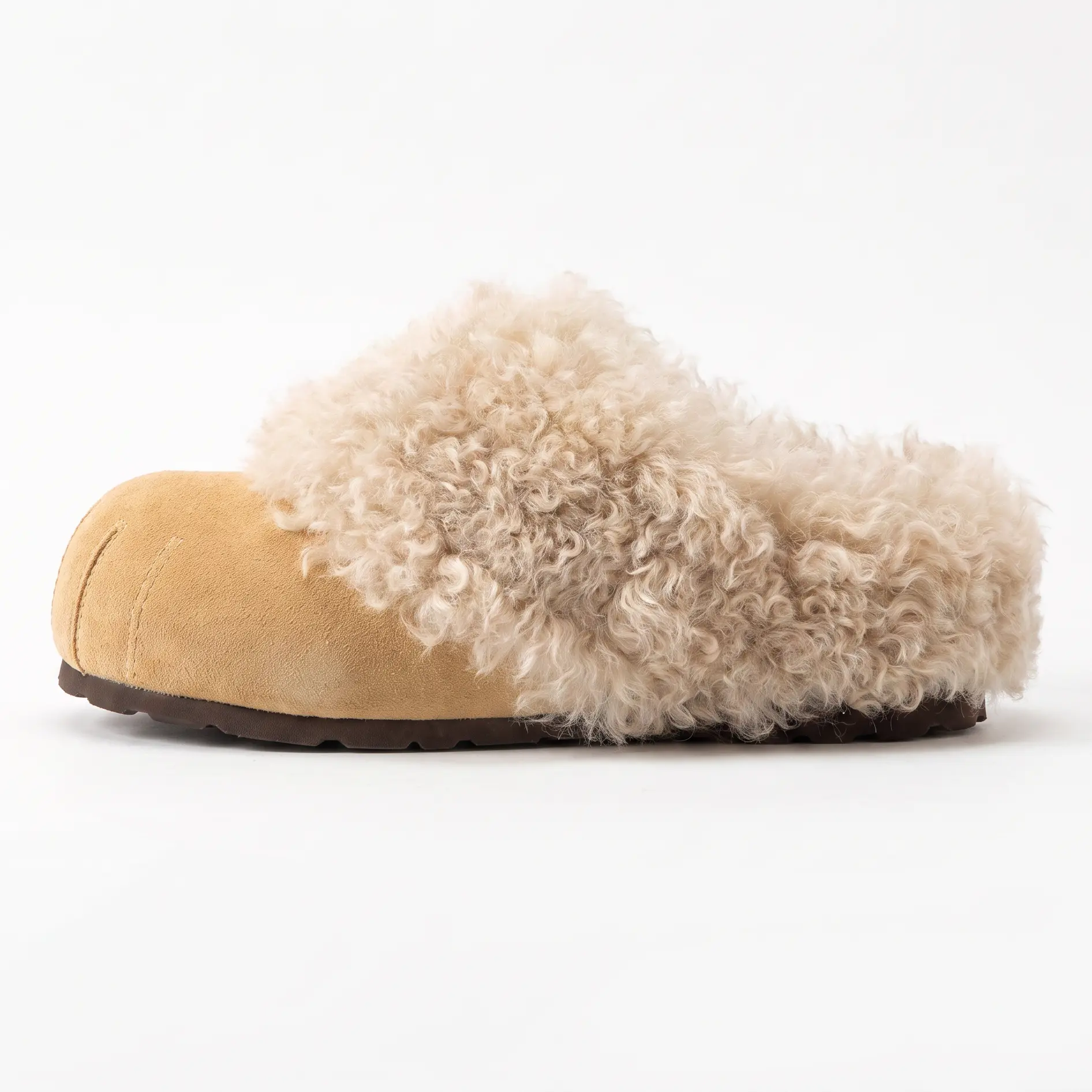 ReneChristine Women Winter Fluffy Round Head Mules Backless Slip On Warm Casual Indoor Outdoor Slides