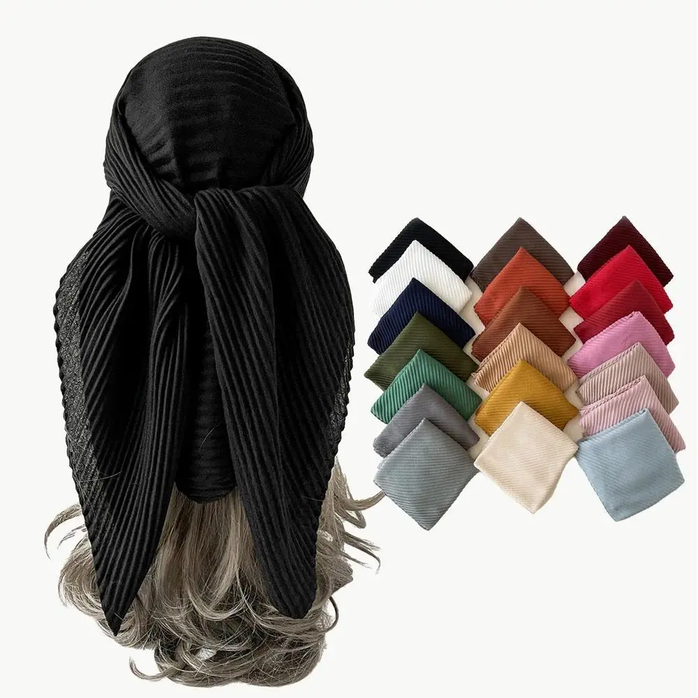 Women's Plain Crinkled Cotton Scarf, 90cm Soft Touch Square Shawl & Head Wrap, Lightweight for All Seasons Everyday Layering, Female, 90X90cm