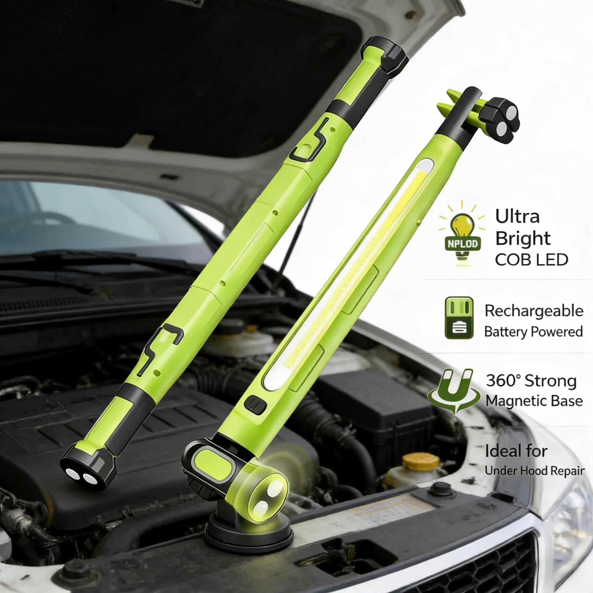 Work Light/Flashlight 3000LM, rechargeable underhood light 5200mAh with magnetic base & hanging hook, practical light for car repair/garage/construction site/power outage/emergencies, waterproof and durable LED lamp