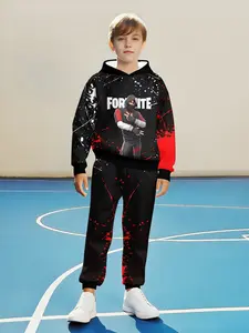Boys' Fortnite Graffiti Character Cool Set, Hoodie & Jogger Pants Two-Piece, Casual Fall Winter