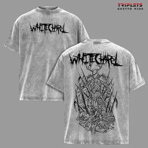 Whitechapel Hymns In Dissonance Vintage Washed T-Shirt, Deathcore Band Graphic Tee, Skull Antler Horror Art Shirt, Metal Music Gothic Streetwear Oversized Unisex Tee VL0