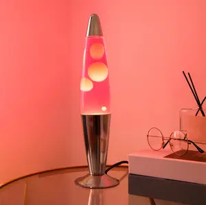16-Inch Rose Gold Lava Motion Volcano Lamp with Incandescent Light, Silver Metal Base