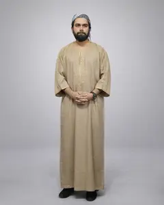 Men’s Moroccan Linen Gandoura – Traditional Islamic Thobe | Premium Beige Gandoura for Eid & Ramadan