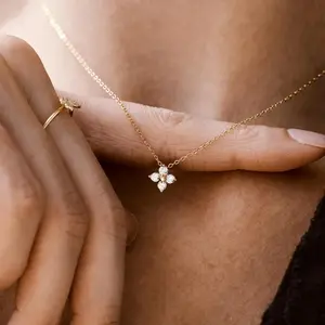 18K Gold-Plated Lucky Four-Leaf Clover Pendant Necklace with Sparkling Diamond Accents| Delicate Collarbone Chain, Elegant & Versatile Everyday Jewelry| Stylish Gift for Birthday or Special Occasion| Available in Gold or Silver