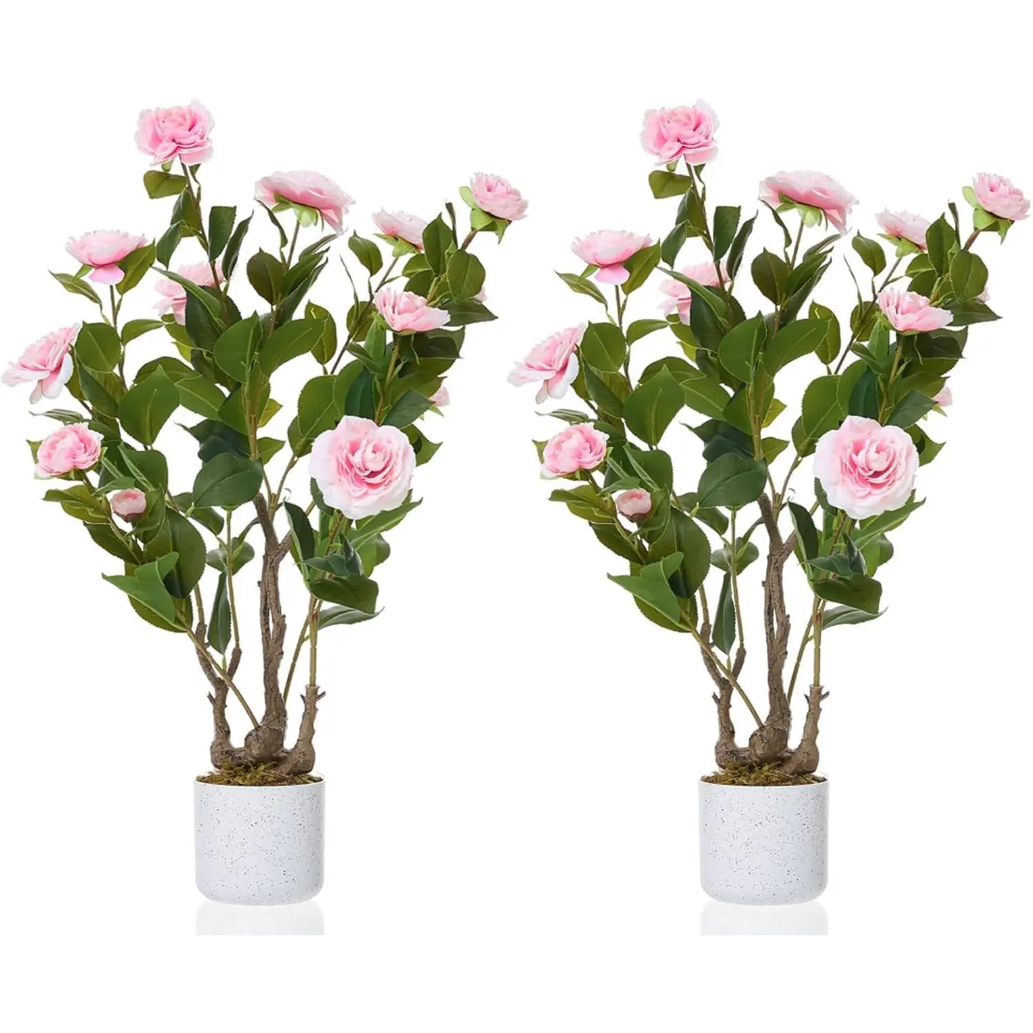 Artificial Camellia, 75 cm, 2 Piece, Lush Artificial Flower in Soft Pink, Made of High-Quality Polyester, Decorative Indoor Plant for Living Room, Hallway & Office