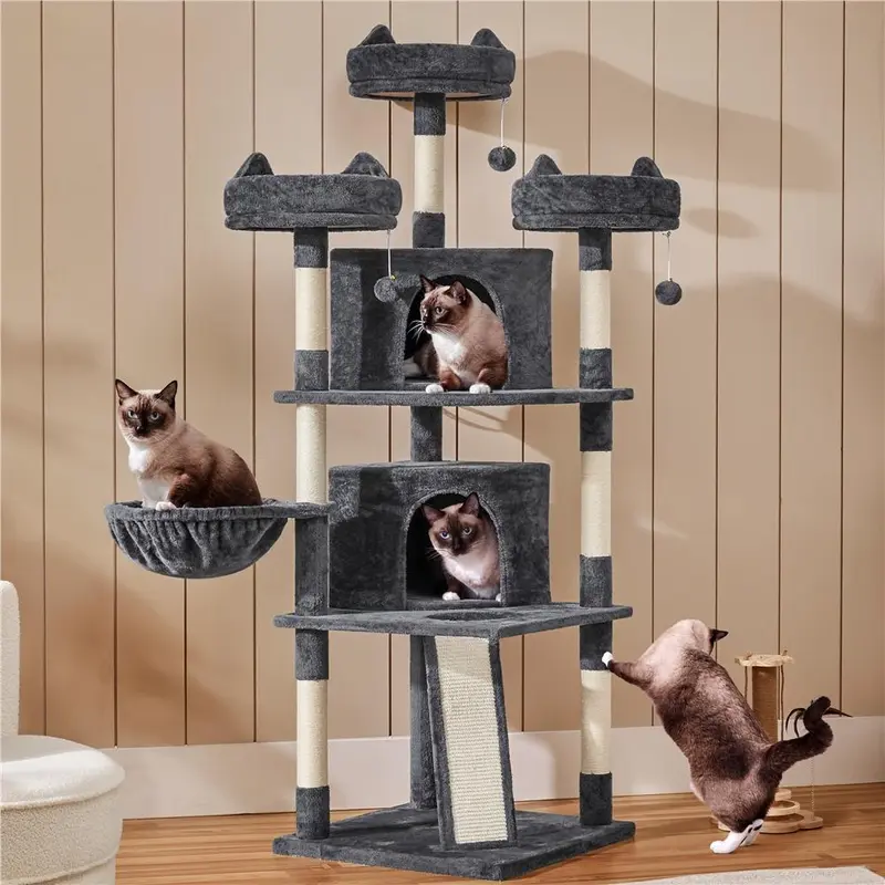 Yaheetech 69″ Tall Large Cat Tree, Big Cat House, Plush Cat Tower with Condos, Platforms, Scratching Board, Scratching Posts, Multilevel Cat Tree for Kittens and Cats