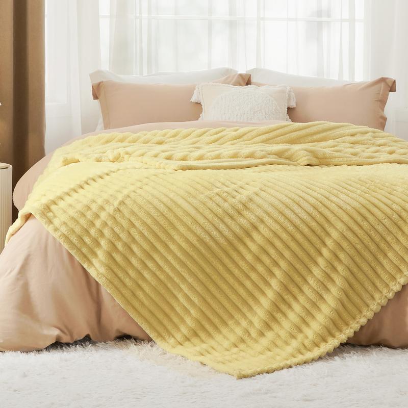 Bedsure Luxury Chunky Corduroy Fleece Sleep  Blanket- Ultra Soft, Warm, Cozy Extra Soft  Baby Blanket for Sofa, Bed, Nursery Ideal Seasonal Gift Solid Yellow Color,Autumn Lightweight Comforter