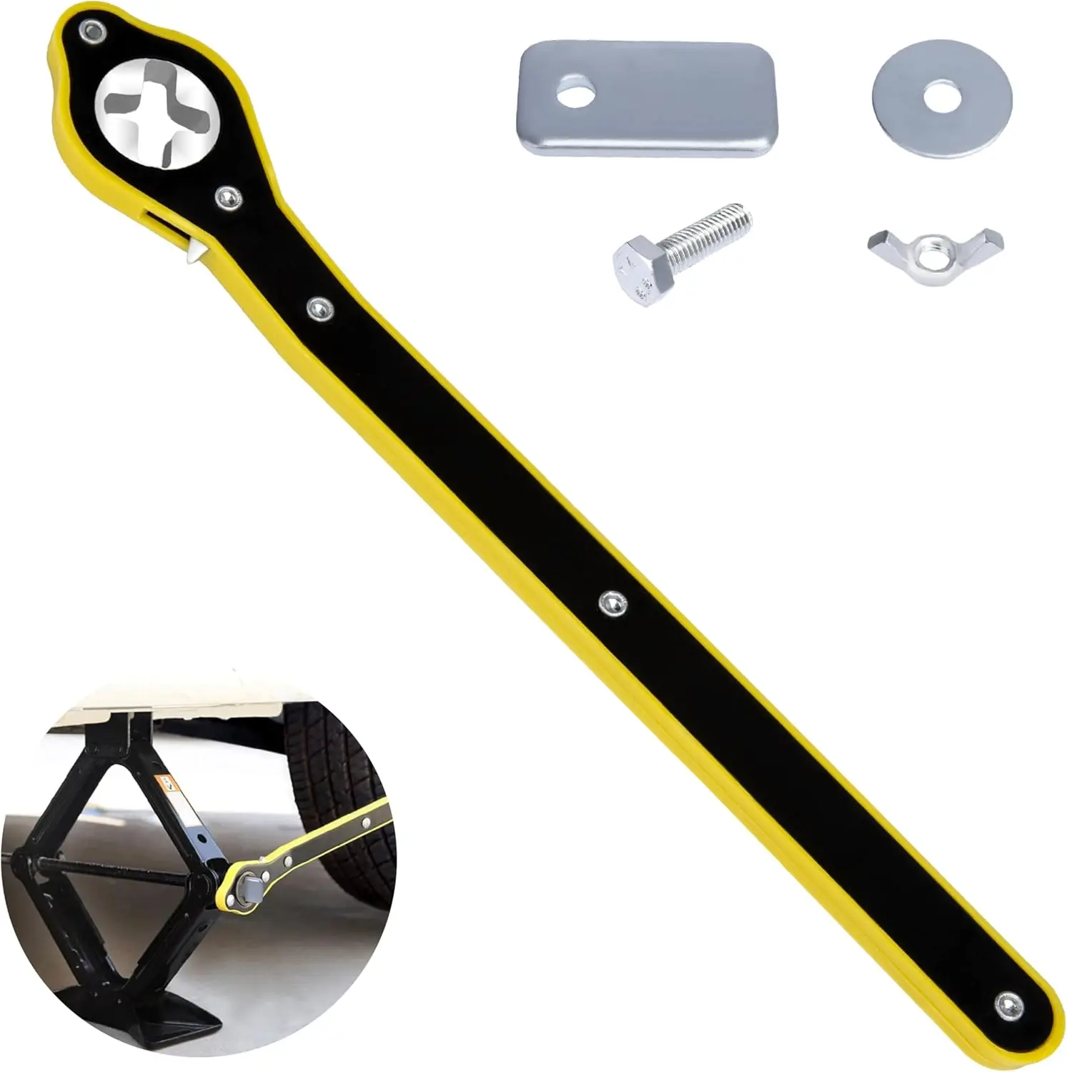 Car Jack Ratchet Wrench, Labor-saving Tire Jack Handle, Scissor Jack Adapter for Car with Long Handle, 360° Swivel Tire Wheel Lug Wrench for Travel/Truck/Vans summerwins