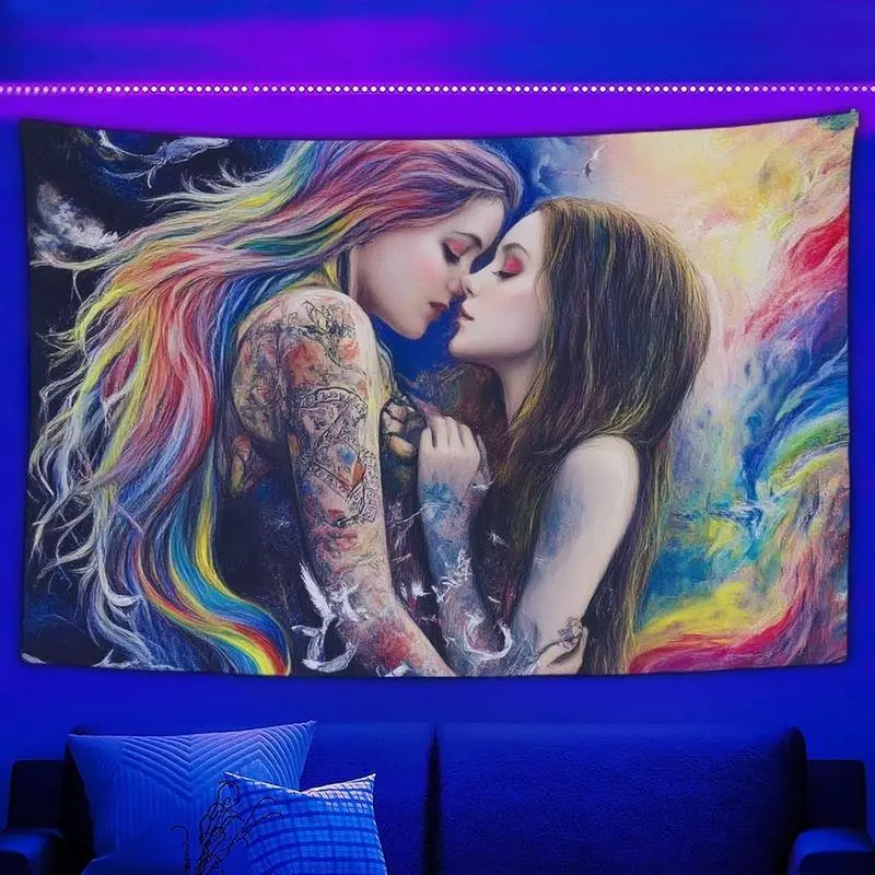Tapestry  Blacklight Tapestry Goth Gothic Girl,Wall Hanging Black light Halloween UV Reactive Tapestry for Bedroom,Multiple sizes are available for selection. Decor Decoration