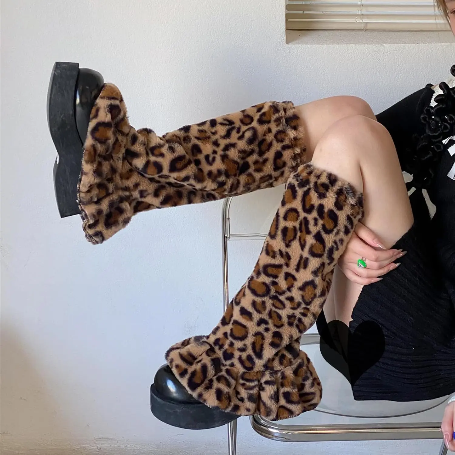 Leg Warmers for Women & Girls Y2K Kawaii Fluffy Fur Flared Leg Warmer Furry Goth Grunge Socks Harajuku Leopard, Outfits, Cute