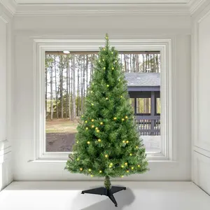 4ft Artificial Christmas Tree Prelit with Stand,100 Warm White LED Lights,Realistic 241 Branch Tips PVC Green Norwood Spruce Tree Easy Assembly for Indoor,Home Traditional Set Decor Decoration christmas  tree Traditional Set