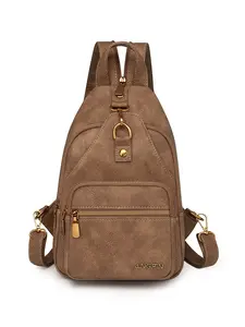 Backpack Adjustable Crossbody crossbody bag for men and women, durable PU leather, large capacity, multi-compartment, casual lightweight shoulder bag, daily, hiking, travel multi-purpose small backpack