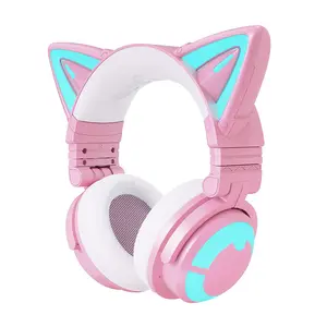 YOWU RGB 3S Cat Ear Headphones 3S:Wireless 5.0 Foldable Gaming Headset with Built-in Mic & Customizable Lighting and Effect via APP, Type-C Charging Audio Cable, for PC Laptop Mac Smartphone