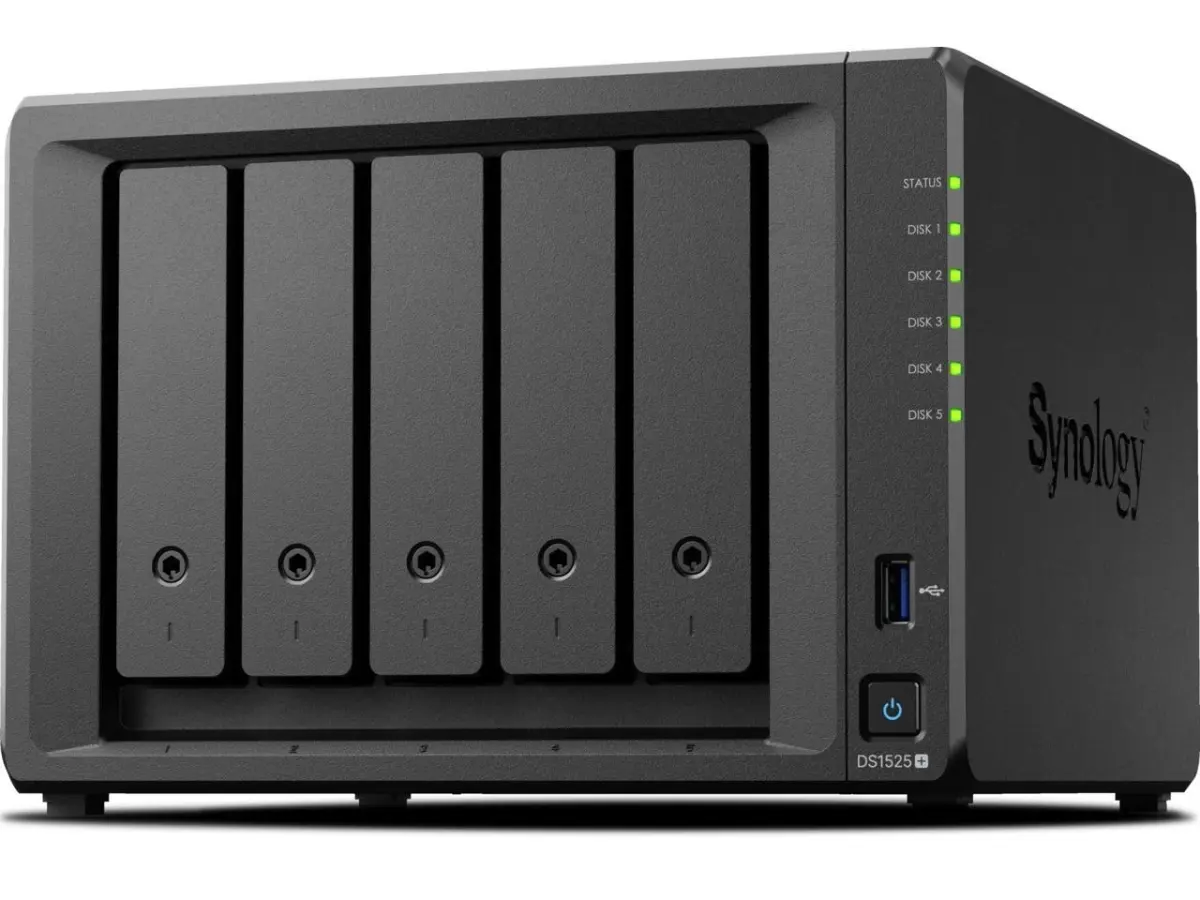 Synology DS1525 Quad-Core 5-Bay Business NAS - 16GB RAM, 10TB via 5 x 2 TB Synology Plus Drives, 10GbE Adapter, Black, NVMe Caching, 100-240 VAC, Fully Assembled: Yes, for Advanced Data Management & Data Sharing