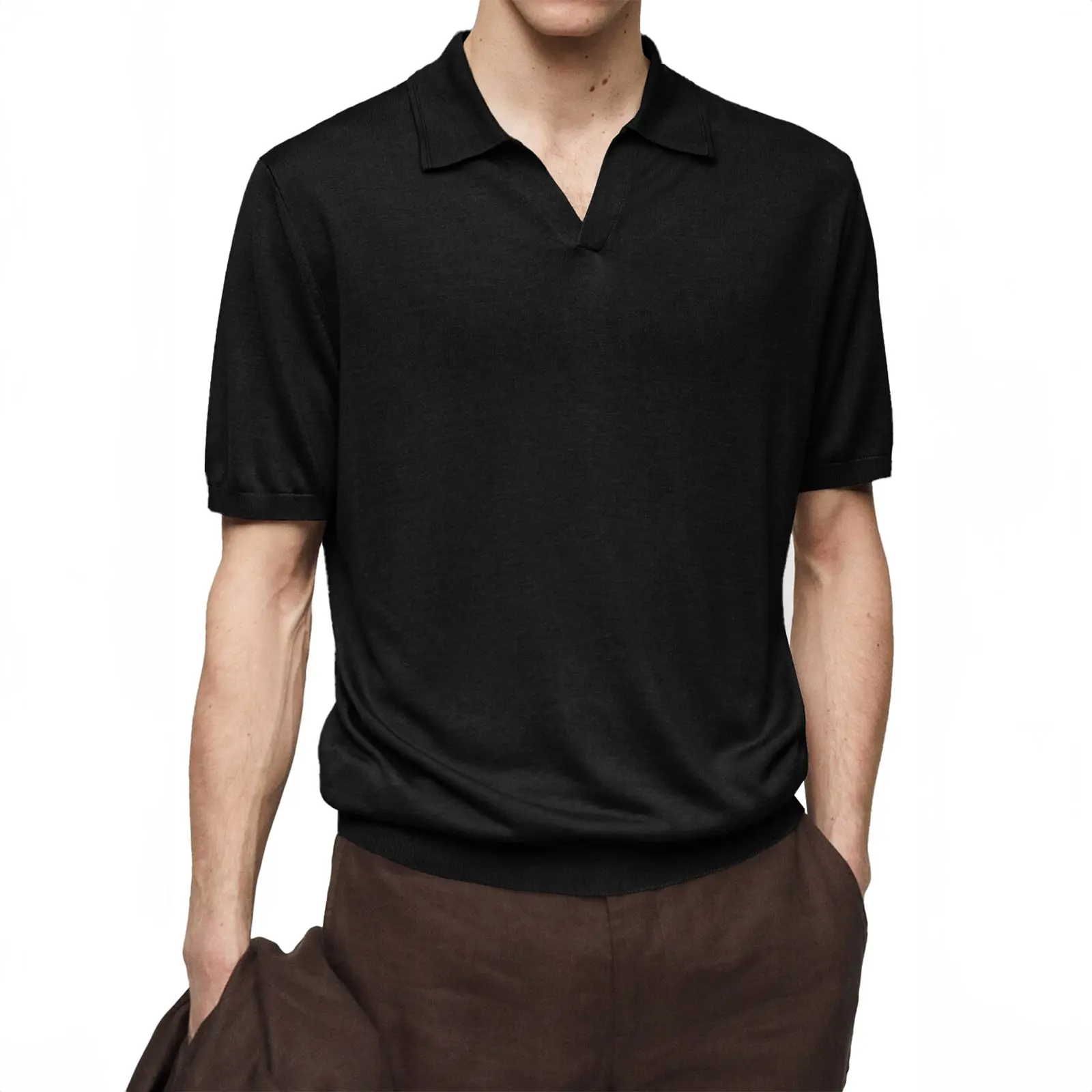 JMIERR Mens Wool Blend Polo Shirts Short Sleeve V Neck Knit Summer Casual Polos
