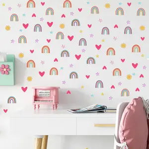 Set of Four Rainbow Heart Wall Stickers, Self-Adhesive PVC Waterproof Decorative Decals, Fun DIY Cartoon Room Decoration for Kids, Decoration Items