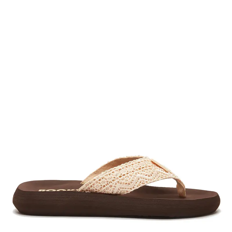 Rocket Dog Women's Sunset Natural Crochet Open-Toe Flip Flops - Platform Strap Bohemian Trendy Sandals, Crochet Knit Boho Shoes, Cushioned Footwear for Casual Wear, Beach