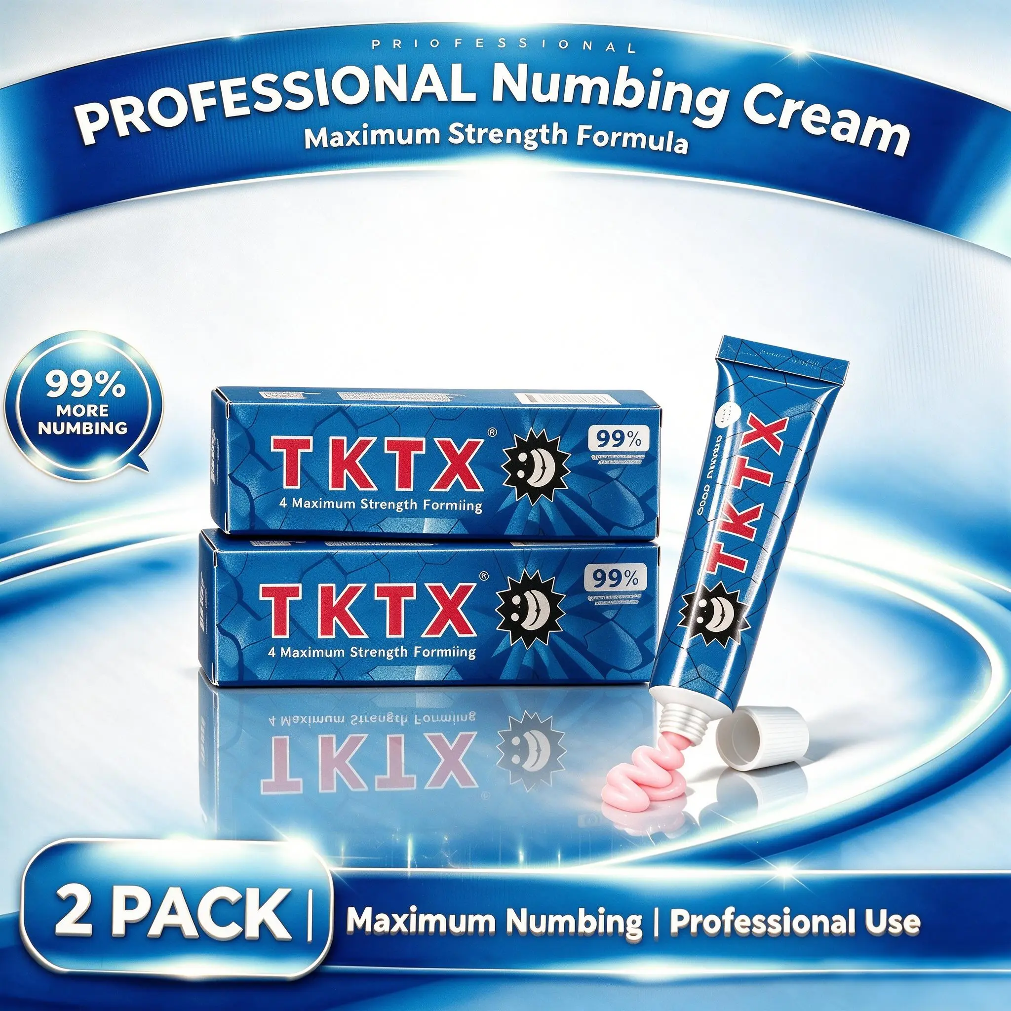 TKTX 2 Pack Deep Numbing Tattoo Soothing Cream 99% Maximum Enhanced Strength 6-8 Hours Long Lasting Fast Absorbing Non-Greasy Painless Ointment for Waxing Piercing Permanent Makeup Professional Tattoo Care Supplies for All Skin Types & Artists