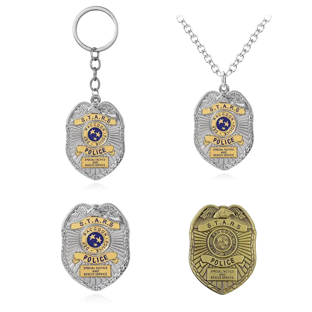 Game Resident Evil Raccoon City Police Department Badge Necklace Metal STARS Keychain for Women Men Backpack Accessories Gifts