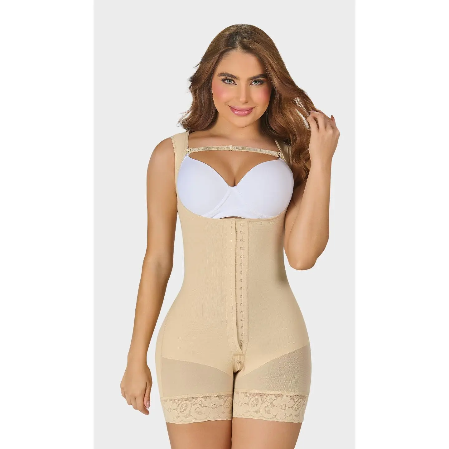 F-0065 - Mid-thigh faja with back coverage and wide straps