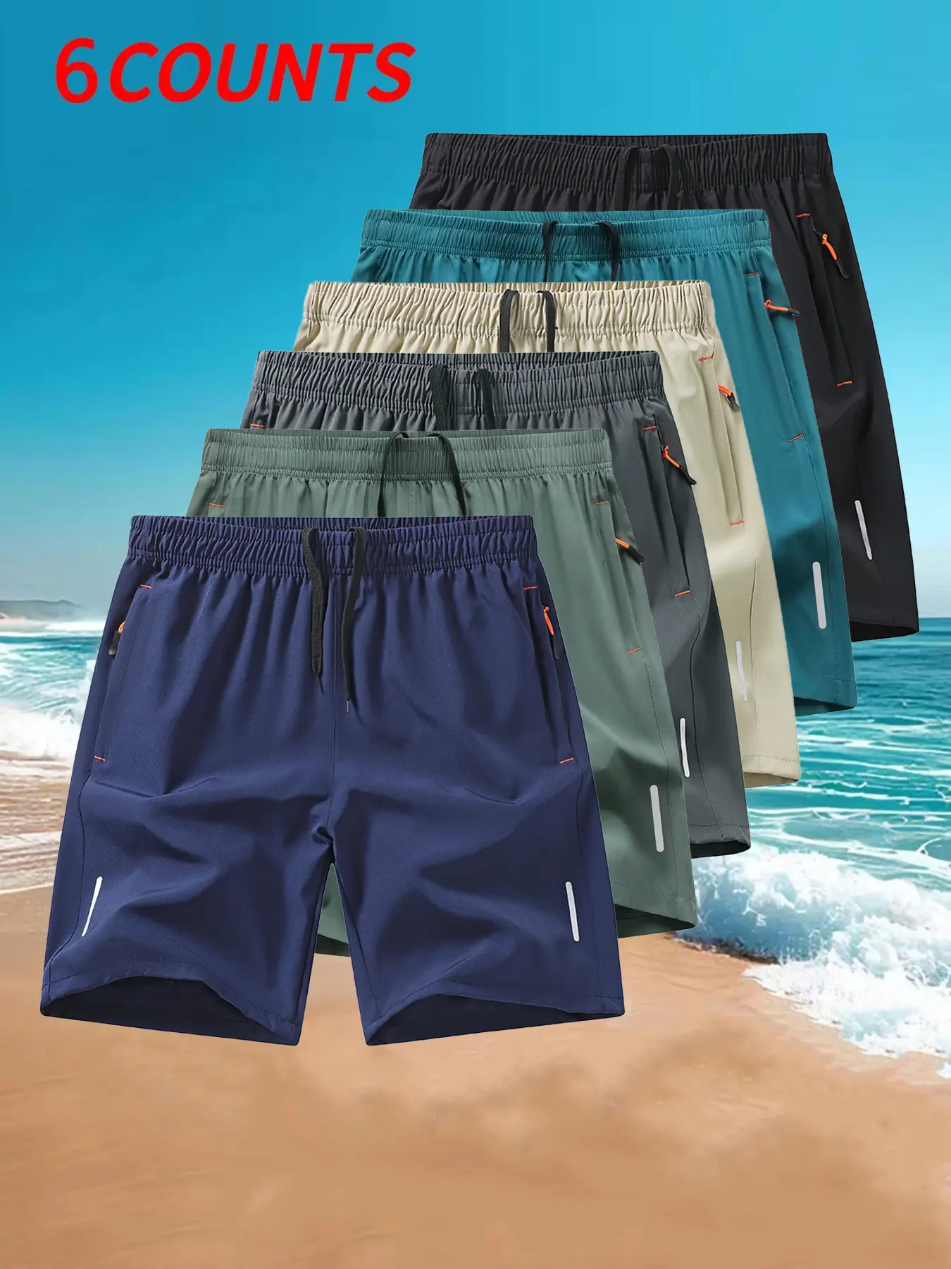 Men's Solid Quick-Dry Shorts, Casual Regular Fit Breathable Menswear with Zippered Pockets for Summer Wear, Plain