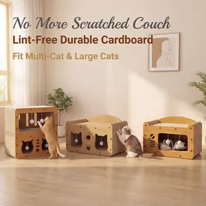 Wooden Style Cat Scratcher Bed | 2-in-1 Durable Lint-Free Cat Scratching House, Furniture-Friendly Cat Sofa for Indoor Cats Multi-Cat Families. soft bedding. cat scratch board. cat toys, Summervibes, petlovers