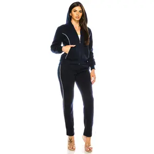 Women's 2 Piece Fleece Matching Navy Tracksuit S-3XL WF1705