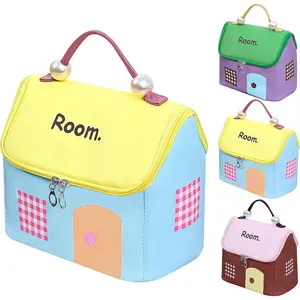 Eenty Travel Toiletry Bag,Makeup Bag,Large Capacity Cosmetic Bag,Wide Open Portable Big House Travel Makeup bag with Divider & Handle(YellowBlue)