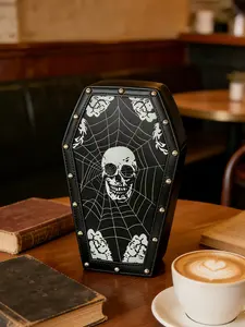 Stylish  simple skull spider web coffin bag, dark gothic-shaped one-shoulder messenger bag, niche design personality versatile leisure mobile phone bag, trend leisure suitable for shopping and dating, Casual Trendy Bag.