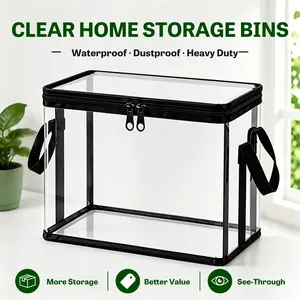 9-Piece Thick Transparent Foldable Plastic Storage Bags with Hinged Lids - Large-Capacity Durable Home Organization Containers for Household Use, Travel