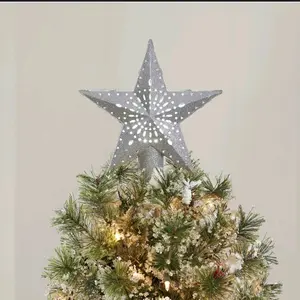 LED Silver Star Projector Tree Topper 11.4"