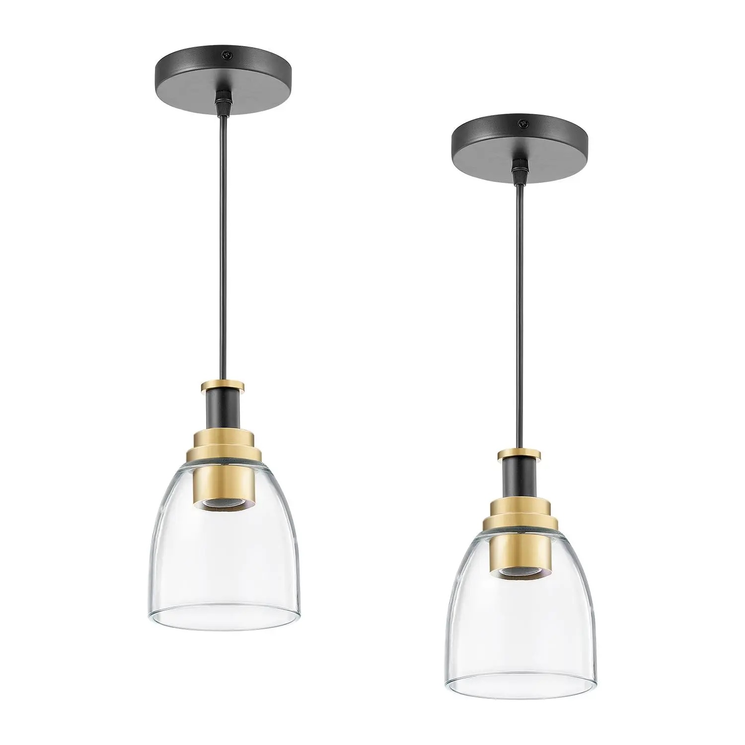 【Summerfinds】VEVOR 1-Light Pendant Light 2 Pack Kitchen Island Lights with Clear Glass Shade & Hanging Cord Black and Gold Finish Adjustable Height Pendant Lighting for Bedroom Hallway Entryway Kitchen
