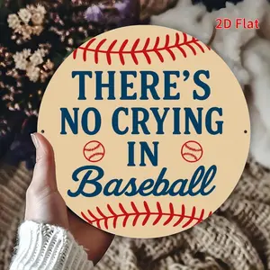 2D Flat Printing Baseball No Cry Sign, 1pc Metal Plaque for Front Door Porch Living Room Bedroom Home Decor, Rustic Outdoor Indoor Decoration