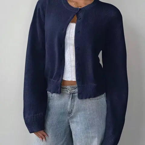 Women's Y2K Style Knit Sweater, Elegant Long Sleeve Button Front, Casual All-Season Outerwear, Comfortable Daily Wear, Chic Office Look, Knitwear, Knit Sweater Tops